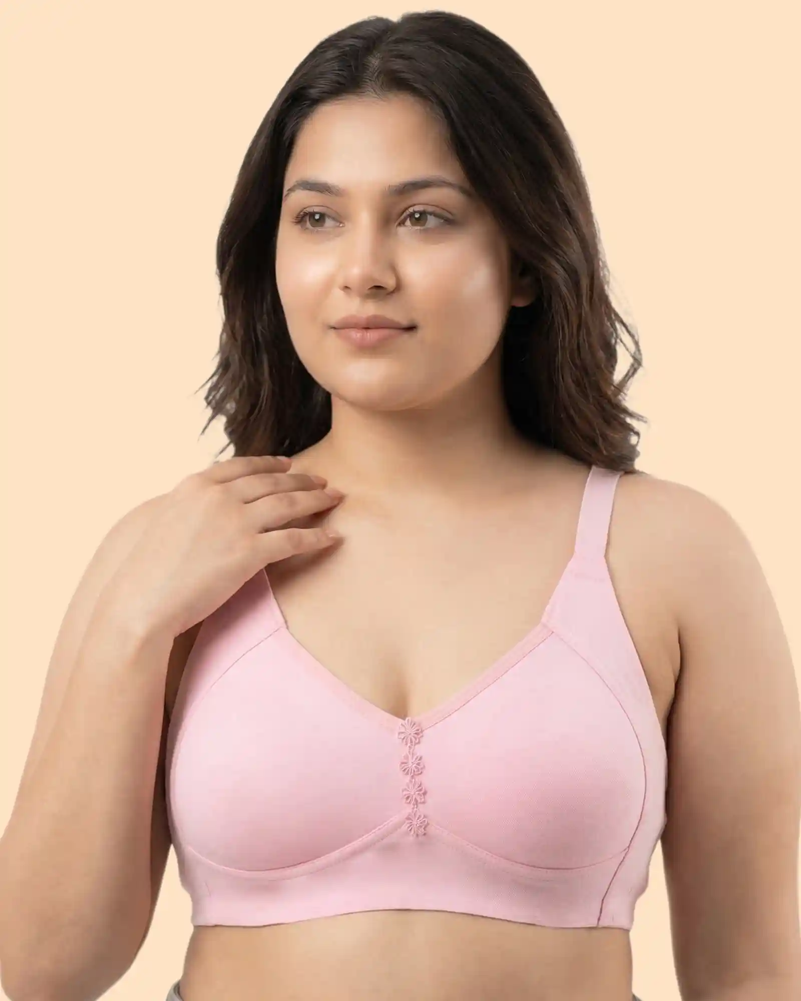 Cotton Non-Padded M-Frame Minimiser Bonded Bra (TW-IS-9405) (Pink) - Image 3