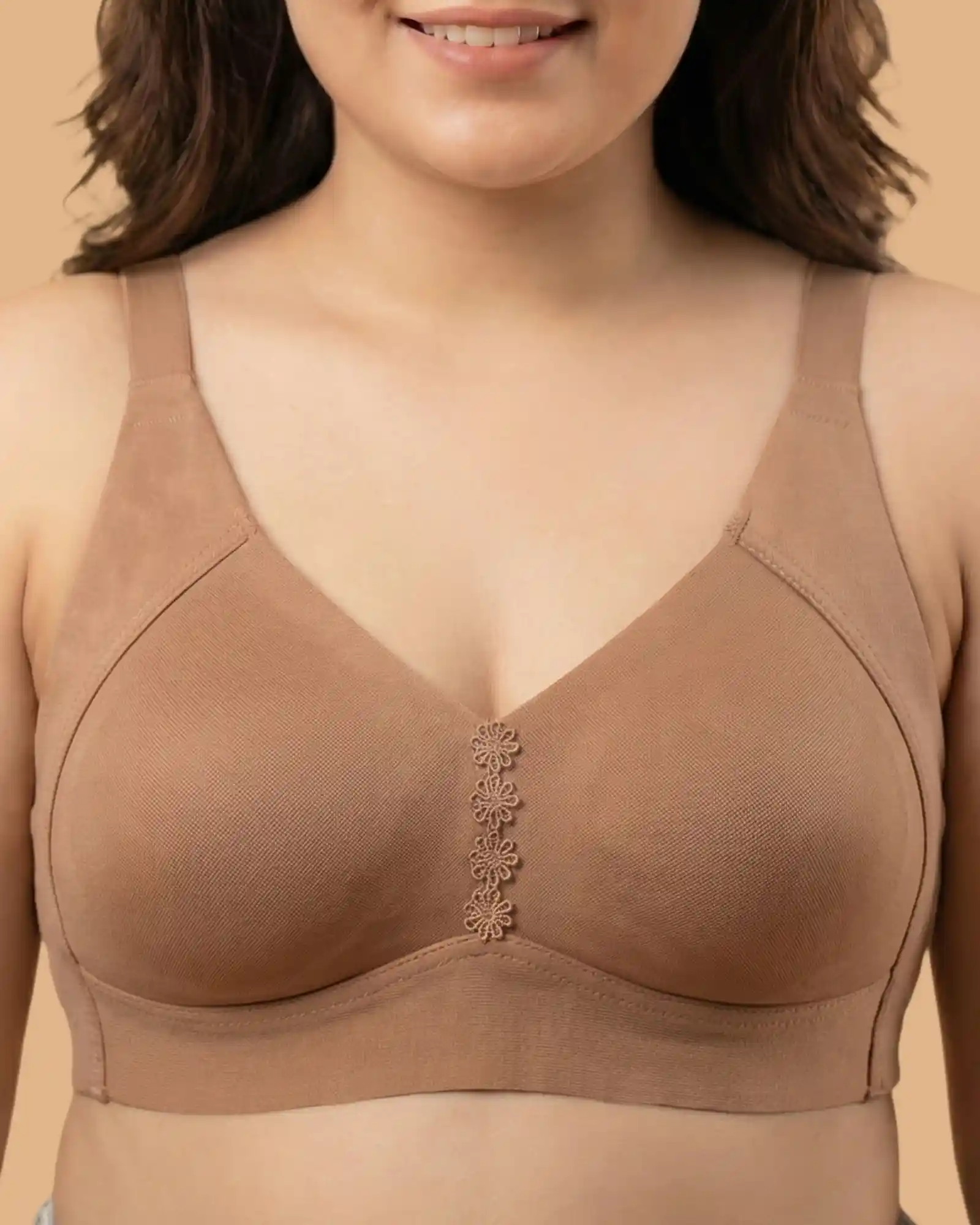 Cotton Non-Padded Plus-Size M-Frame Minimiser Bonded Bra (SB-9303)(Fawn) - Image 5