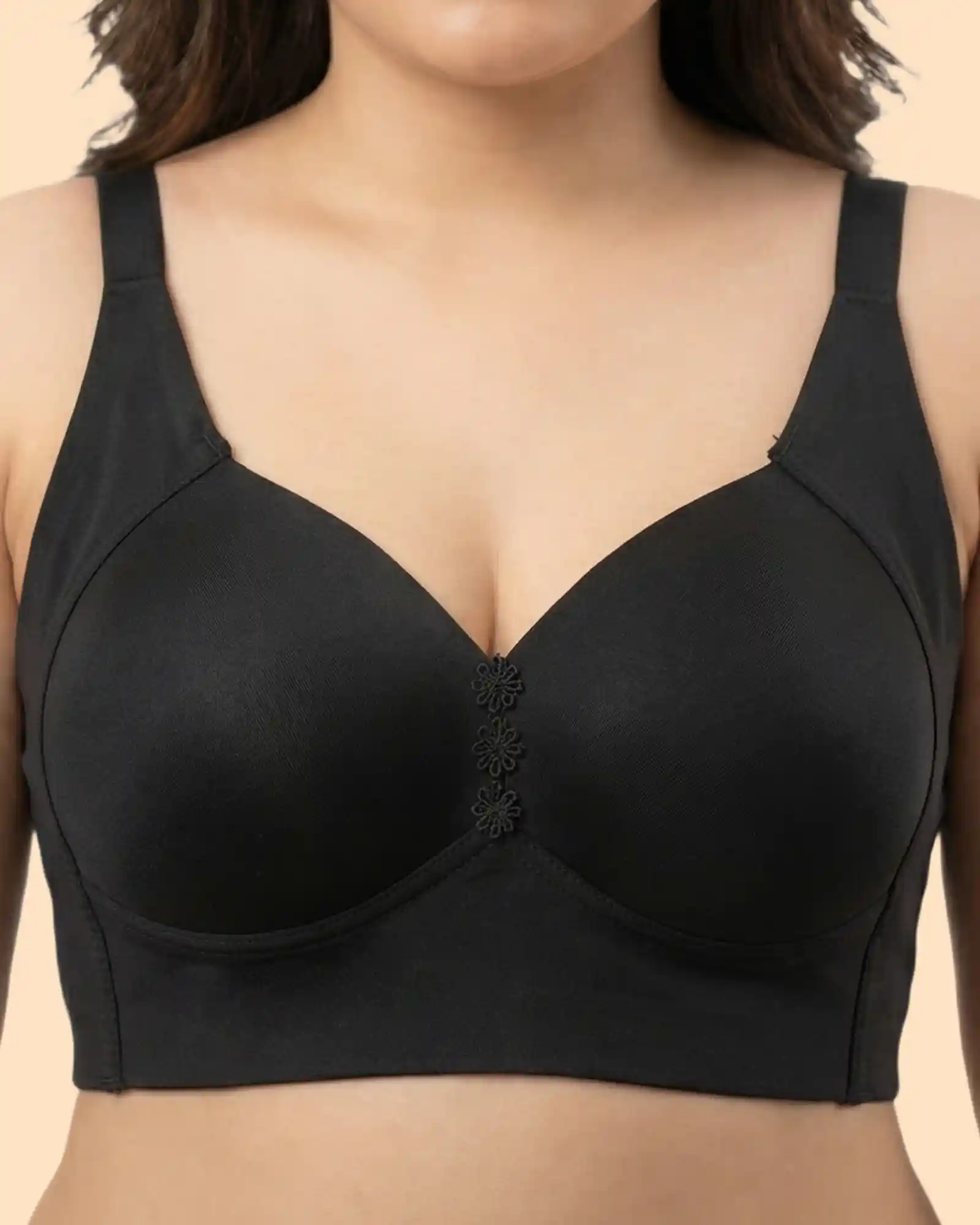 Cotton Padded Plus-Size M-Frame Minimiser Bonded Bra (SB-9203)(Black) - Image 5