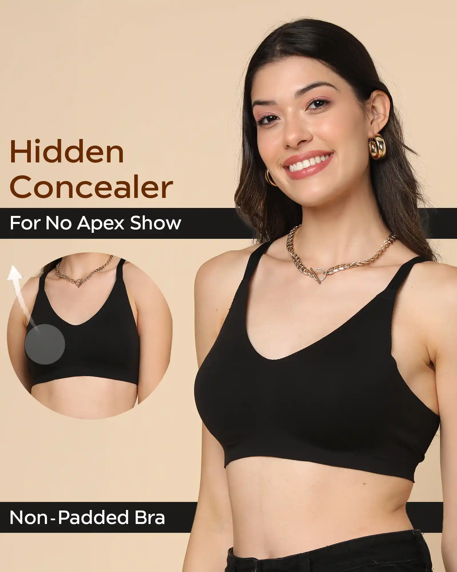 Tweens Bonded Breathable Cotton Non-Padded Full-Coverage Bra with Hidden Concealer (SB-935-Black) - Image 5
