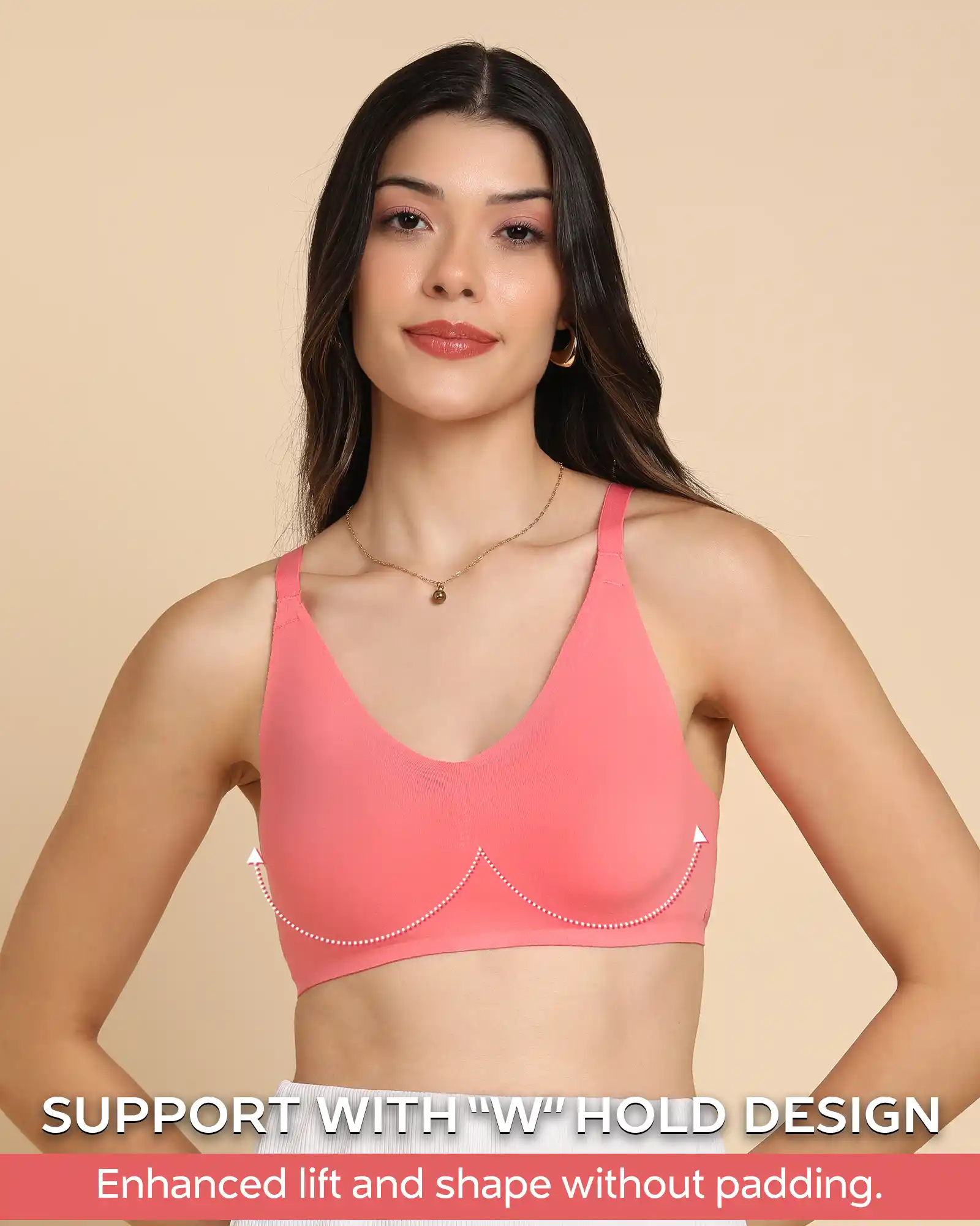 Tweens Bonded Breathable Cotton Non-Padded Full-Coverage Bra with Hidden Concealer (SB-935-Coral) - Image 3