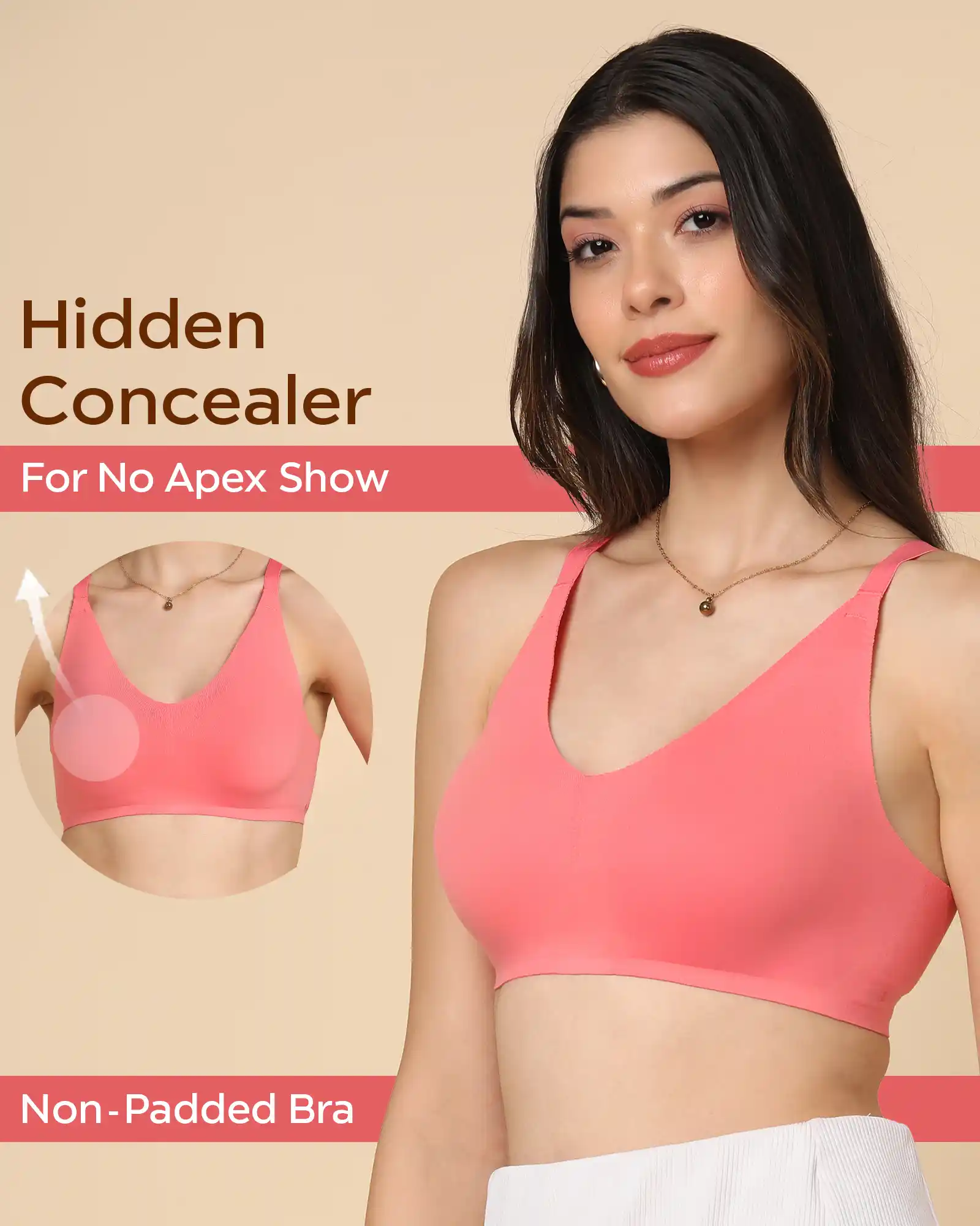 Tweens Bonded Breathable Cotton Non-Padded Full-Coverage Bra with Hidden Concealer (SB-935-Coral) - Image 5
