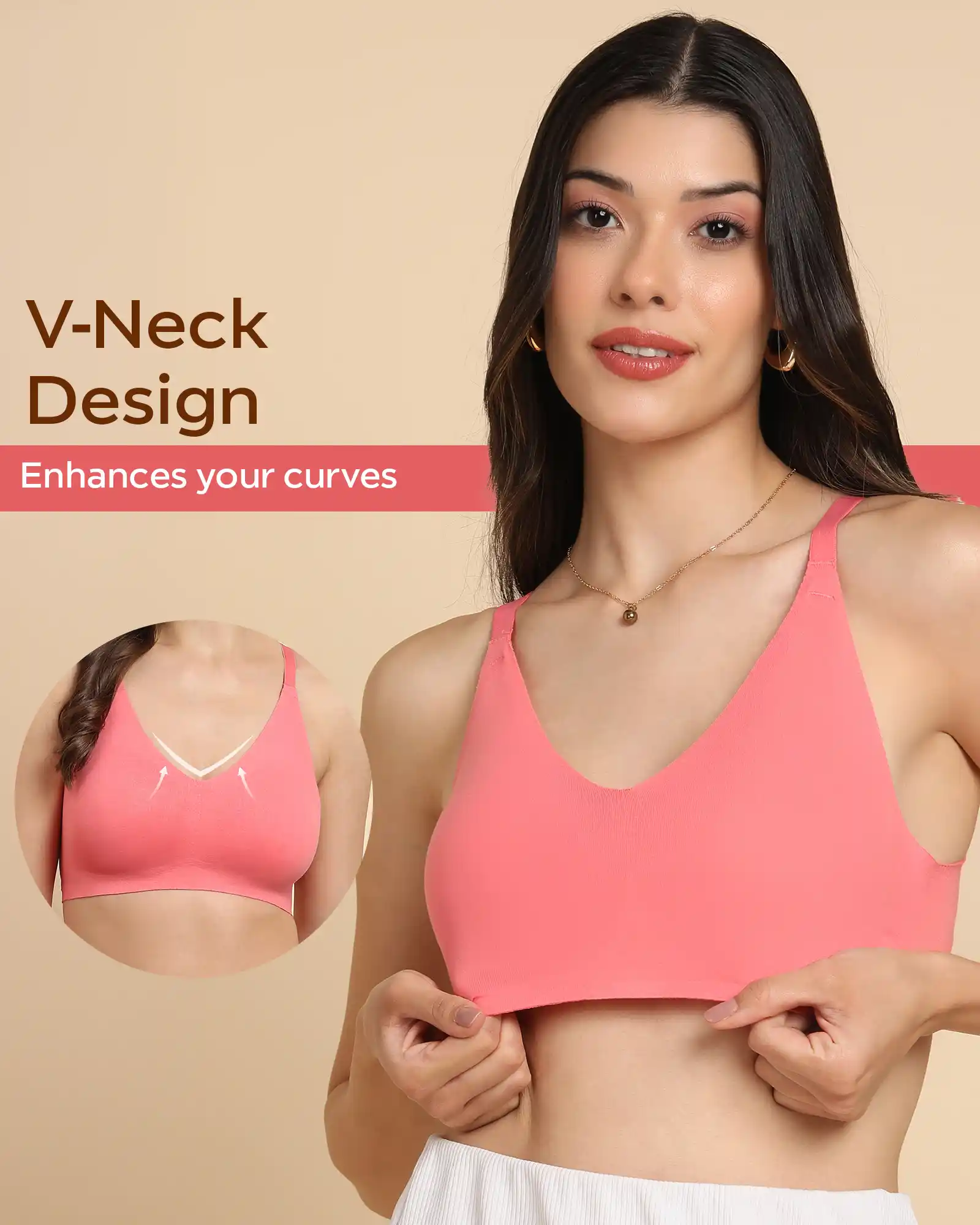 Tweens Bonded Breathable Cotton Non-Padded Full-Coverage Bra with Hidden Concealer (SB-935-Coral) - Image 6