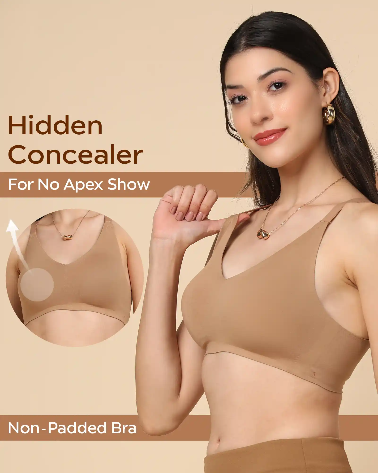 Tweens Bonded Breathable Cotton Non-Padded Full-Coverage Bra with Hidden Concealer (SB-935-Fawn) - Image 5