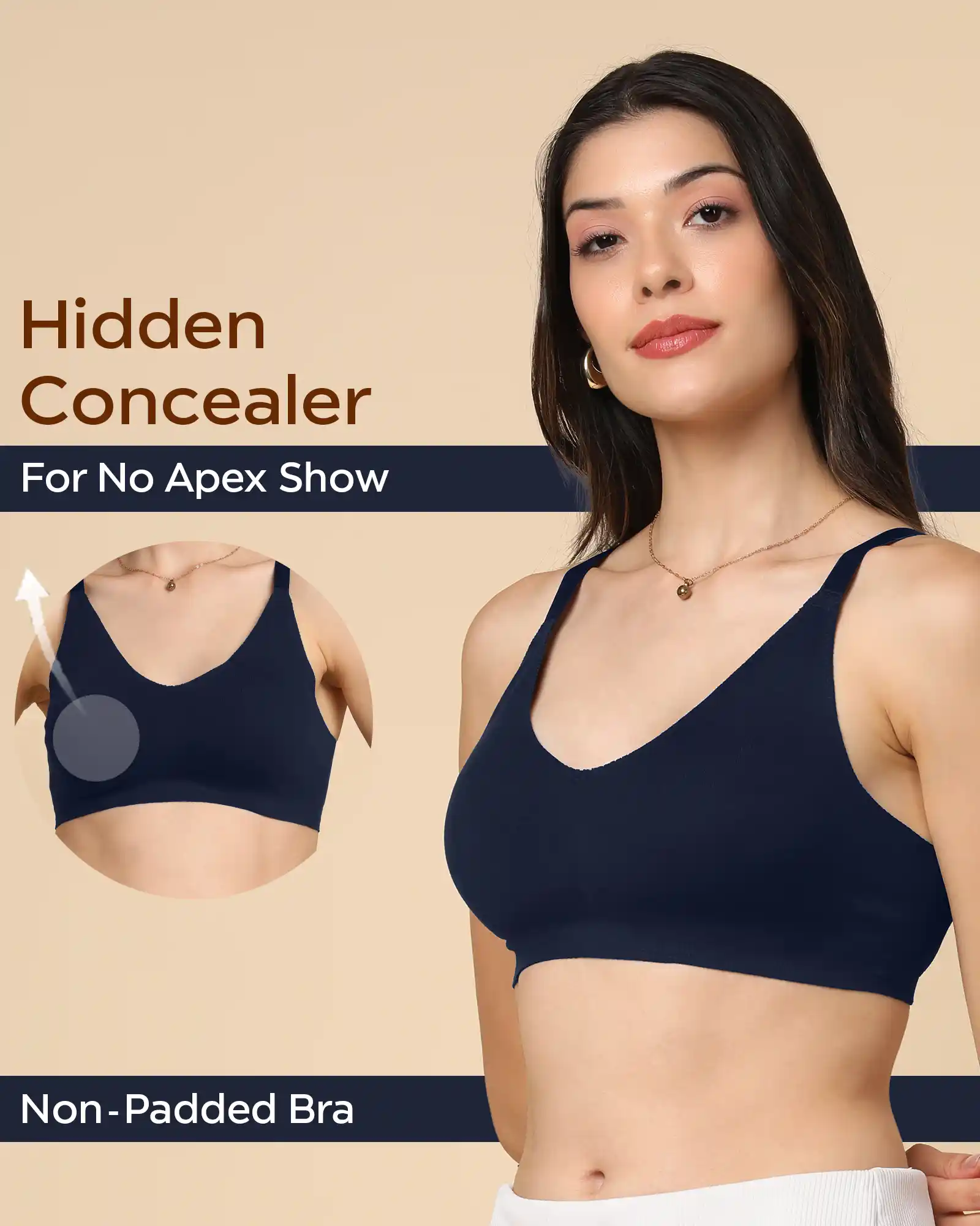Tweens Bonded Breathable Cotton Non-Padded Full-Coverage Bra with Hidden Concealer (SB-935-Navy) - Image 5