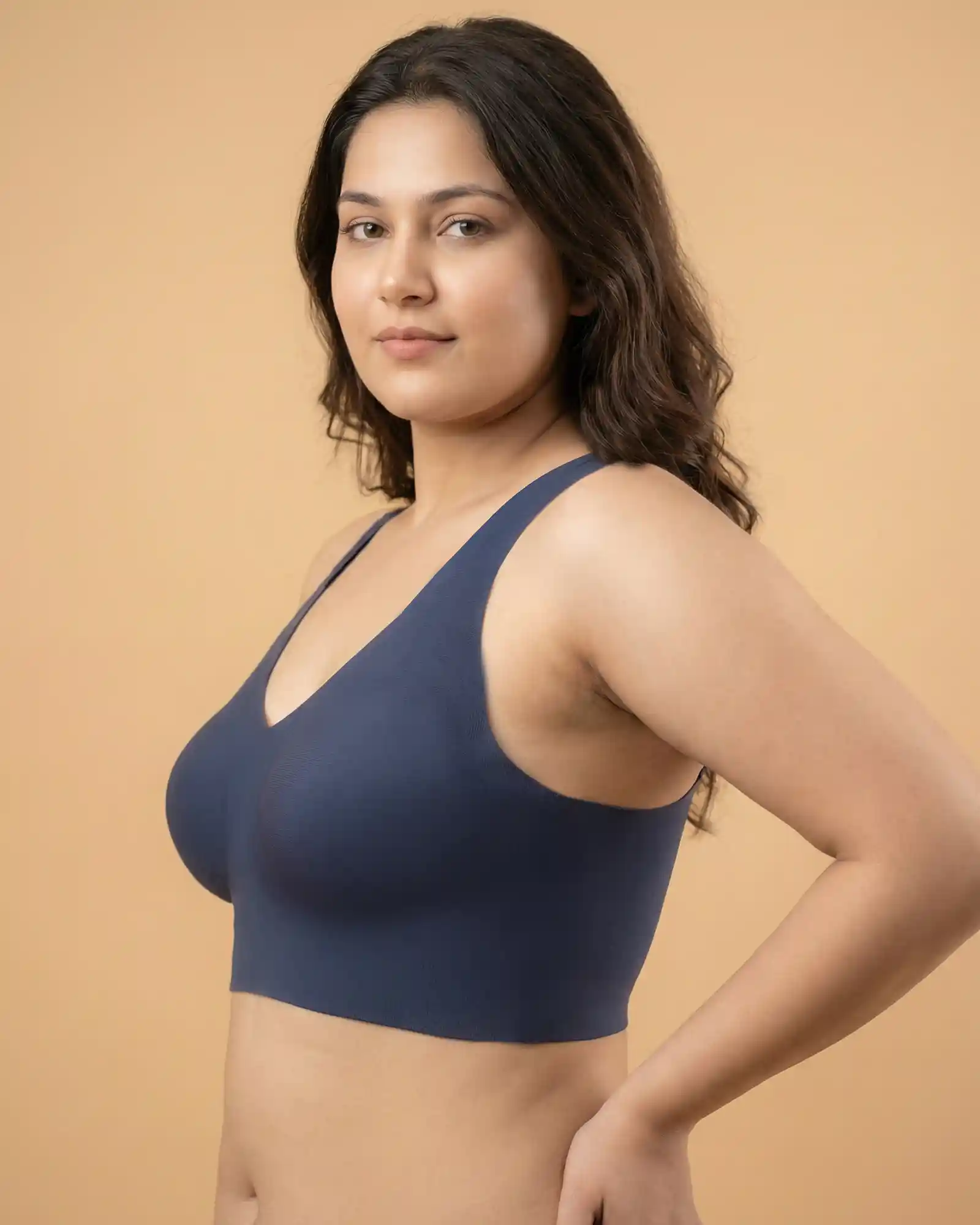 Cotton Non-Padded Full Coverage Bonded Bra (SB-935-Navy) - Image 7