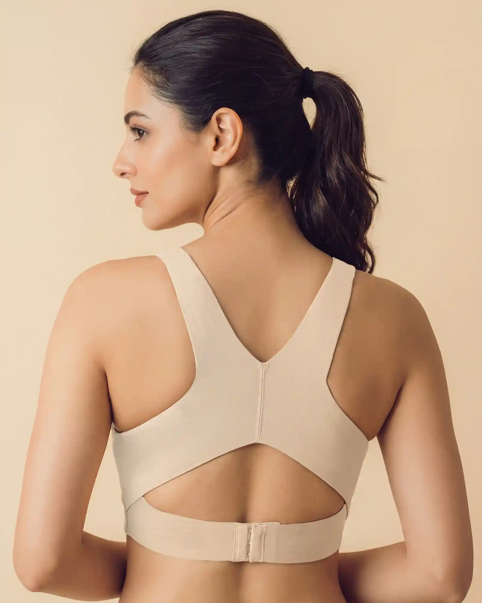 Bonded Gym Bra with Crisscross Back | Non-Padded | Breathable Cotton (Tw-SB-995)(Skin) - Image 3