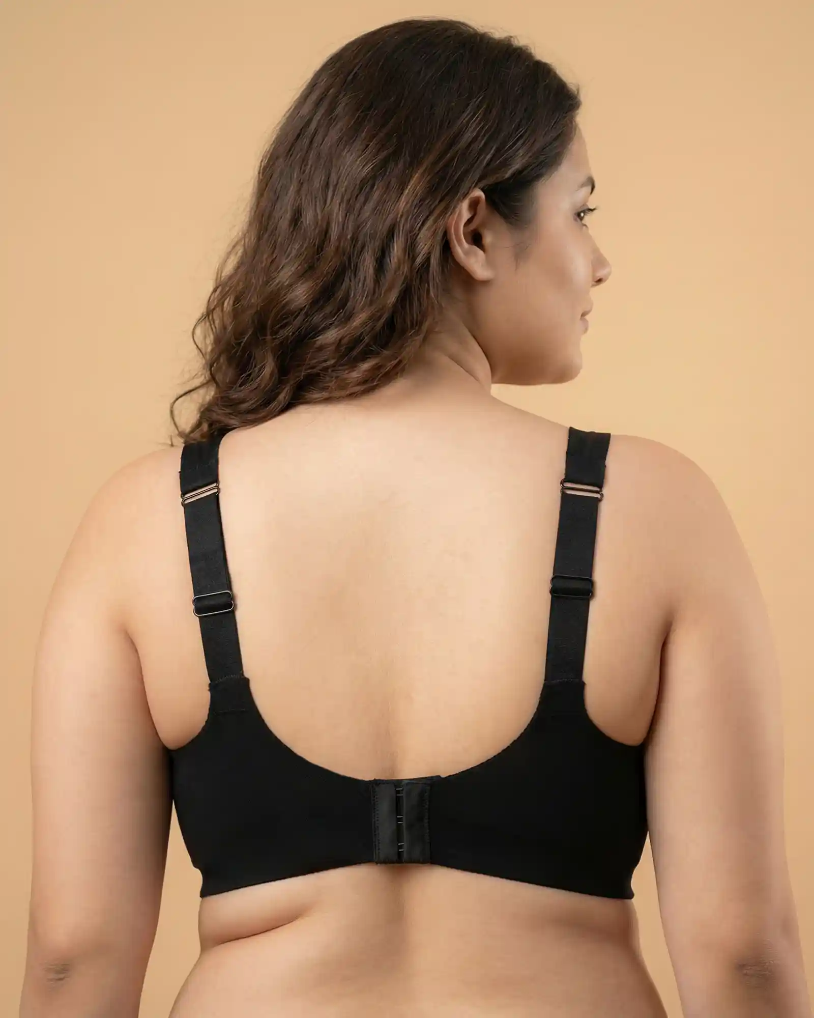 Cotton Non-Padded Plus-Size Bonded Bra with Hidden Concealer (SB-915-Black) - Image 4