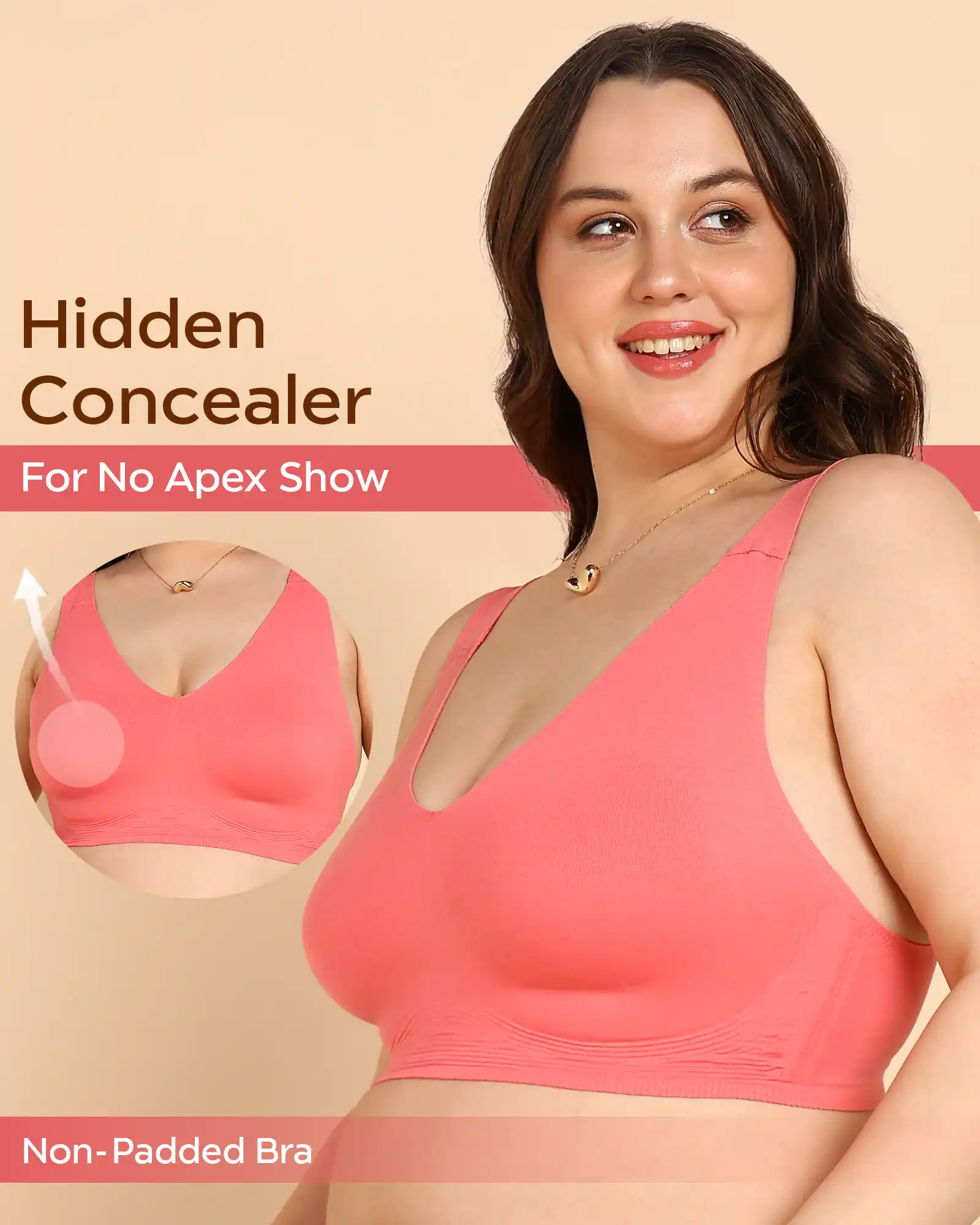 Tweens Bonded Breathable Cotton Plus-Size Full-Coverage Bra with Hidden Concealer (SB-915-Coral) - Image 6