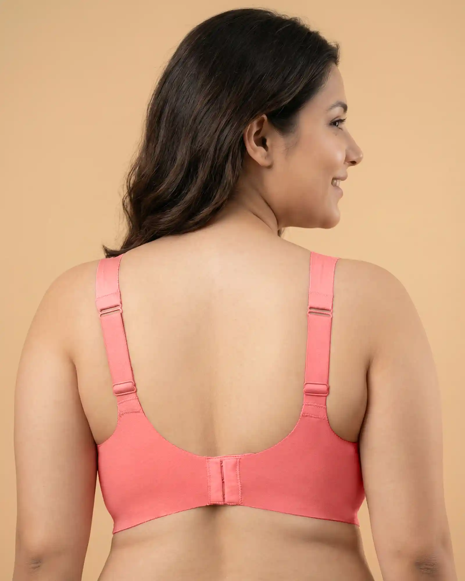 Cotton Non-Padded Plus-Size Bonded Bra with Hidden Concealer (SB-915-Coral) - Image 4