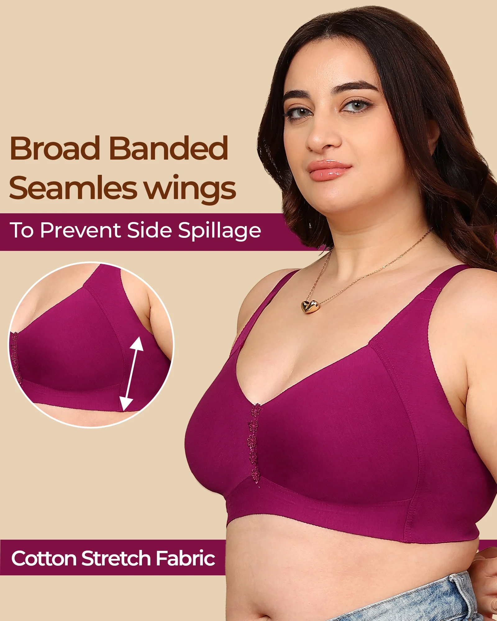 Tweens Bonded Breathable Cotton Plus-Size Non-Padded M-Frame Minimiser with Hidden Concealer (SB-9303) - Image 18