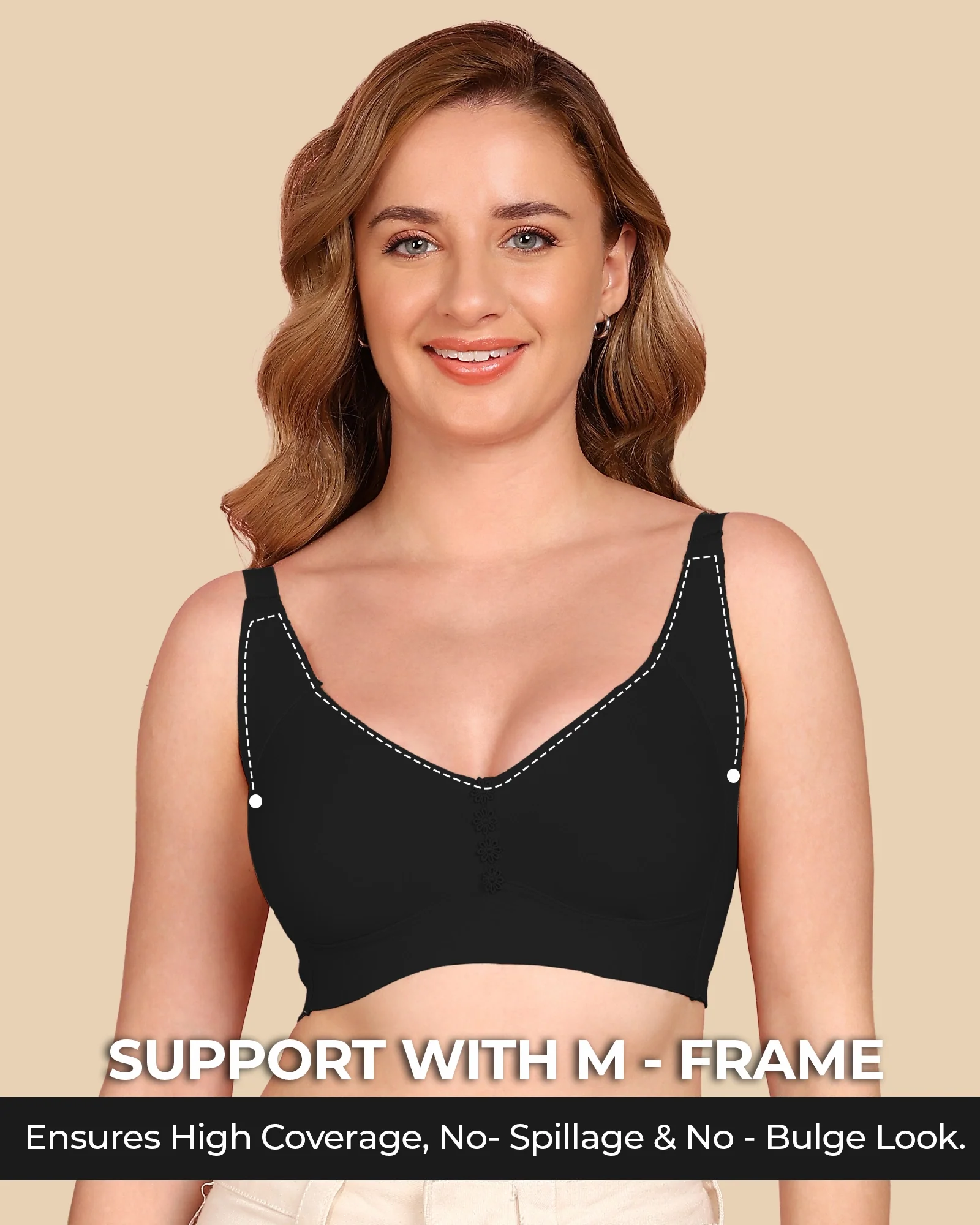 Tweens Bonded Breathable Cotton Plus-Size Non-Padded M-Frame Minimiser with Hidden Concealer (SB-9303) - Image 23