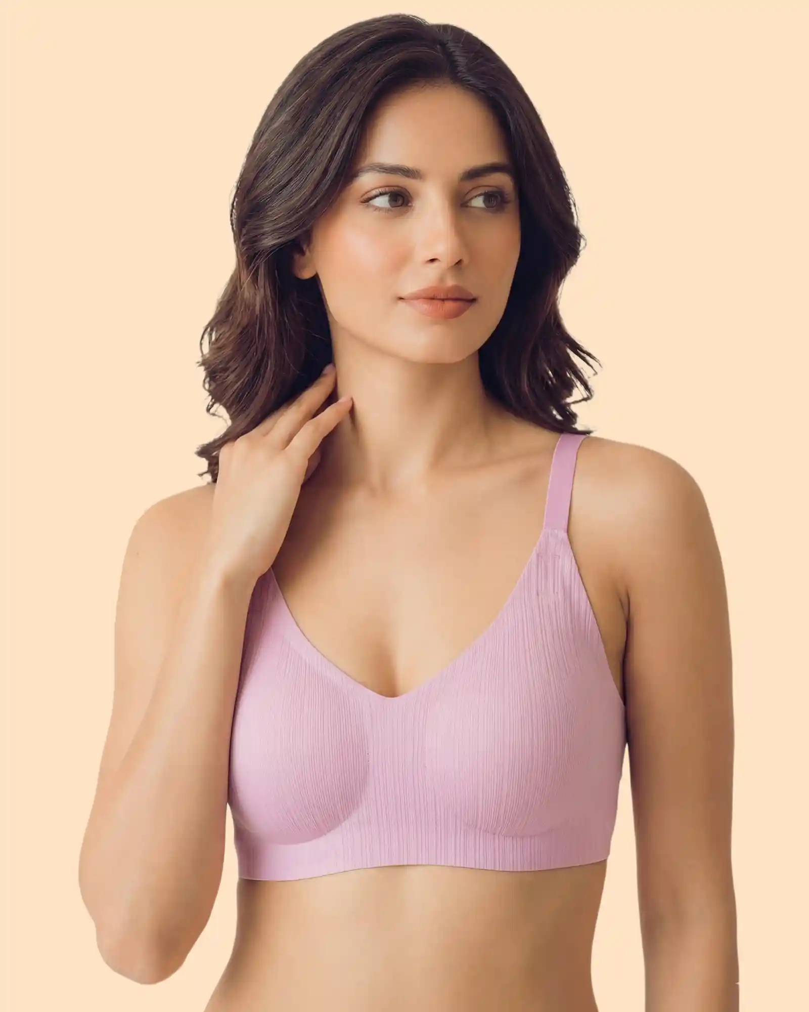 Ribbed Polyamide Padded Bonded Bra  (SB-998)(Pink) - Image 3